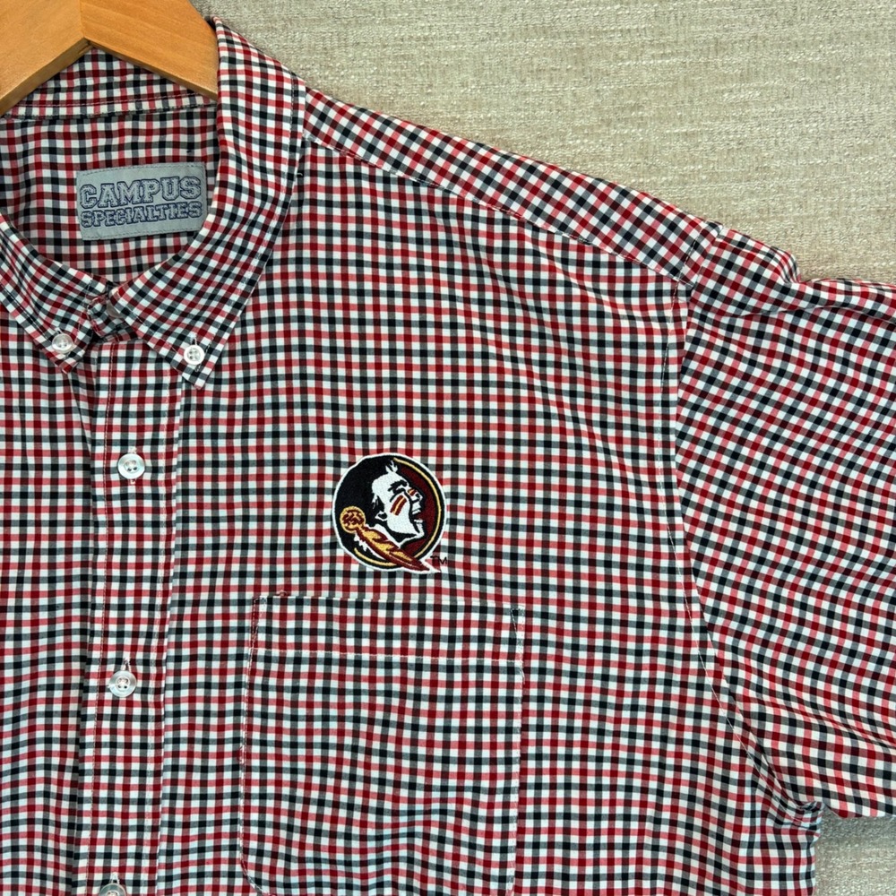 Florida State FSU Seminoles Gingham Button Down Shirt Mens XL Embroidered Garnet